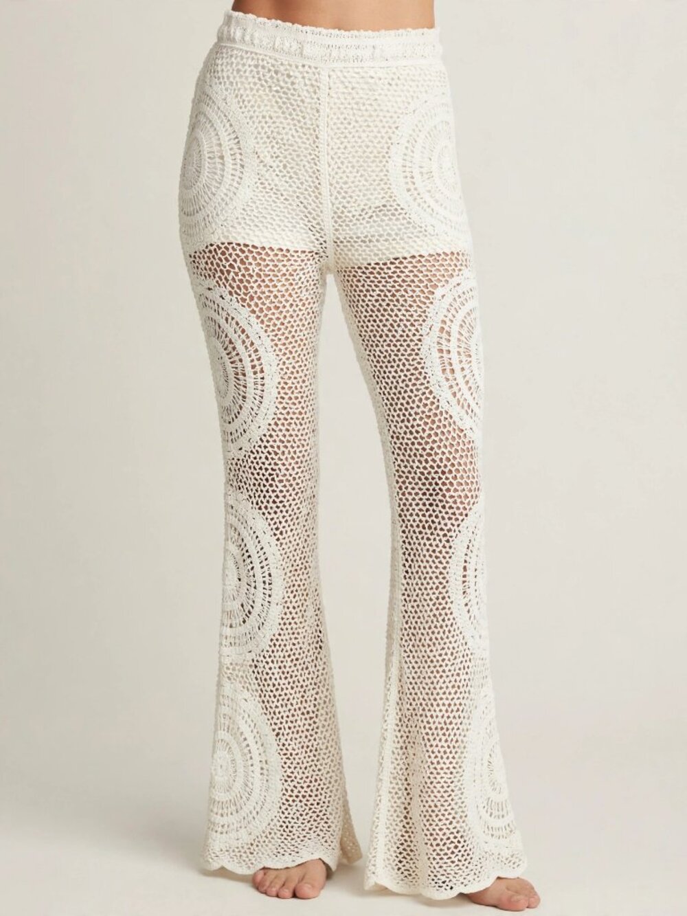 Hot and Delicious HGP9349 Ivory Crochet Bell Bottom Pants NWT - Large